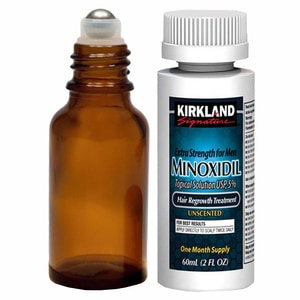 Set Solutie, Kirkland Signature, Minoxidil 5%, Tratament pentru Cresterea Barbii, cu Sticla Roll-On, 30ml si 60ml