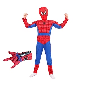Set costum Ultimate Spiderman IdeallStore pentru copii, 100% poliester, 110-120 cm, rosu si manusa cu ventuze