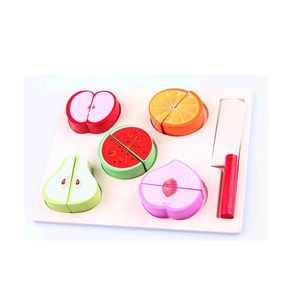 Set 6 piese puzzle incastru cu 5 Fructe de taiat, din lemn