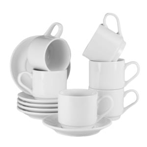 Set 6 cesti cu farfurie, Cesiro, 110 ml, Portelan, Alb Lucios