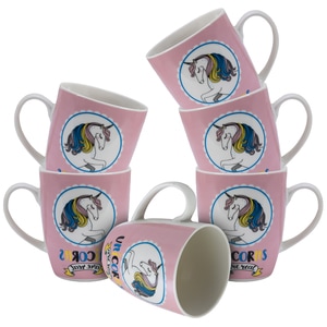 Set 6 cesti, Cesiro, 310 ml, Alb/Roz decor unicorn