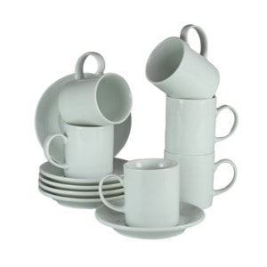 Set 6 cesti cu farfurie, Cesiro, 90 ml, Portelan, Alb Lucios