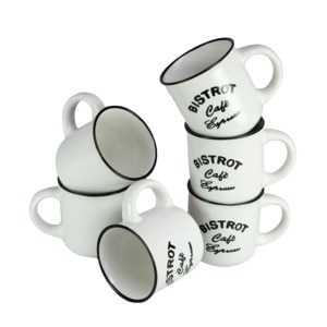 Set 6 cani, Cesiro, 120 ml, Portelan, Alb Lucios, decor Bistrot