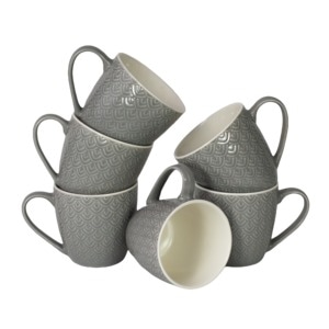 Set 6 cani, Cesiro, 200 ml, Portelan, Gri, decorat in relief