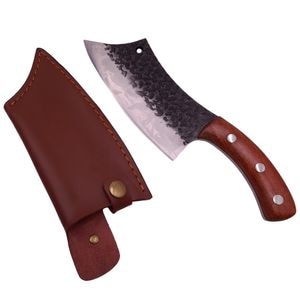 Cutit de macelarie IdeallStore, lucrat manual, Fine Cooking, 26 cm, maner lemn, husa piele ecologica