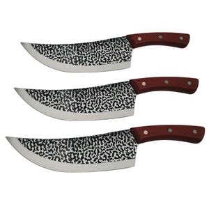 Set trei cutite de bucatarie IdeallStore, Japanese Soul, lucrate manual, otel damasc, maner lemn, maro