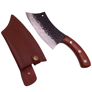 Cutit de macelarie IdeallStore, lucrat manual, Destiny Cooking, 25.5 cm, maner lemn, husa piele