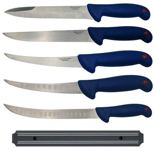 Set cutite de macelarie IdeallStore, injunghiat, filetat, cutitul bucatarului si suport magnetic, otel inoxidabl