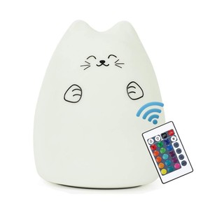 Lampa de veghe LED pisicuta multicolora din silicon moale, control prin telecomanda, buz
