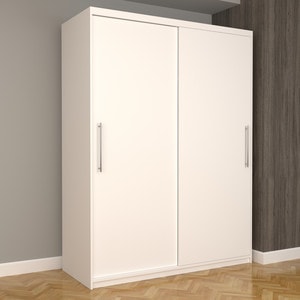 Dulap Dormitor Dante alb 150 cm x 200 cm x 61 cm, fara oglinda, alb cu usi glisante albe