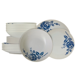 Set Complet Serviciu De Masa, Blue Rose, 18 piese, Cesiro, Alb cu trandafiri albastrii