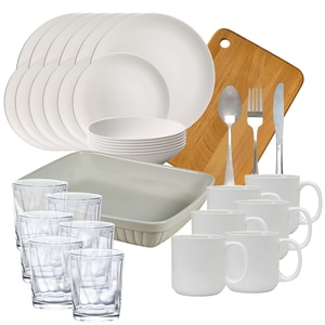 Set complet cu farfurii, Design Elegant, 50 piese, Alb Mat