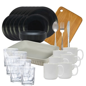 Set complet cu farfurii, Design Elegant, 50 piese, Gri Antracit Mat