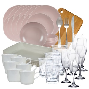 Set complet cu farfurii, Design Elegant, 56 piese, Roz Mat
