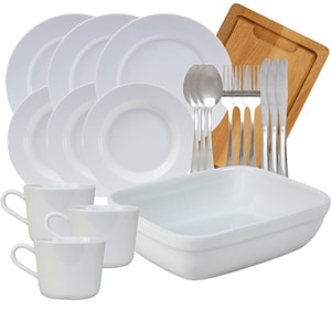 Set complet de masa, Snow, 20 piese, Portelan, Alb Lucios