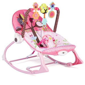 Balansoar multifunctional DacEnergy, cadru metalic, cu vibratii, centura de siguranta, reglabil spatarul, 0-18 kg, bara jucarii, husa detasabila, roz