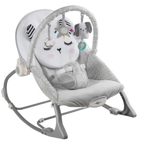 Balansoar multifunctional DacEnergy, cadru metalic, cu vibratii, centura de siguranta, reglabil spatarul, 0-18 kg, bara jucarii, foma de pisica, gri
