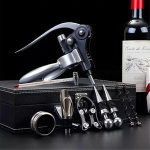 Set valiza Deluxe cu accesorii de vin, Mindblower, 9 piese, Dispozitiv de taiat folia, Dop si picurator, Negru