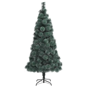 Brad de Craciun artificial pin verde cu spice albe IdeallStore, Perfect Holiday, 150 cm, suport inclus
