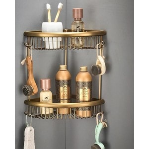 Etajera Baie Trendy'S, Dubla , Montare Pe Colt , Bronz Antichizat