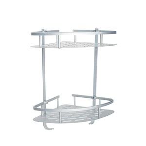 Etajera Baie , Montare Pe Colt , Gri Mat  Dubla , Cu Suport Prosop Trendy S