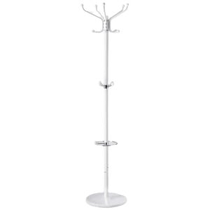 Cuier pentru hol DacEnergy, structura metalica din otel, baza de marmura, elegant, solid, 176 cm, suport umbrela, 14 carlige, alb