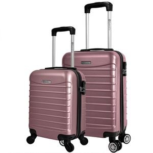 Set 2 trolere cabina, Quasar & Co., 40x30x20 cm cu roti detasabile si 55x36x20 cm, bagaj de mana, valiza cu fermoar antifurt, cifru, maner telescopic lung, geamantan 4 roti duble 360, ABS 2.8 mm extradur, captuseala buretata, LINE, roz pudrat