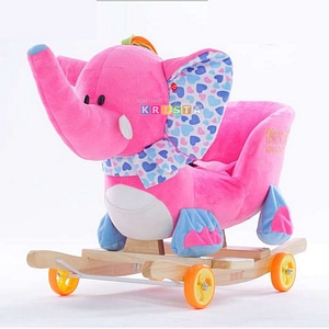 Elefant Din Plus Balansoar Si Cu Roti Roz