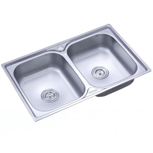 Chiuveta bucatarie pentru blat Freddo SN9007, dimensiune 78x48cm, 2 cuve, adancime 16cm, anticalcar, inox