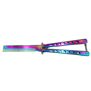 Briceag fluture de antrenament IdeallStore, tip pieptan, Rainbow Comb, 22 cm, multicolor