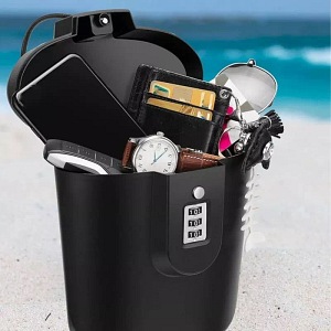 Geanta pentru plaja si calatorii, Mindblower, GoLocker, seif portabil antifurt, cu cifru, negru