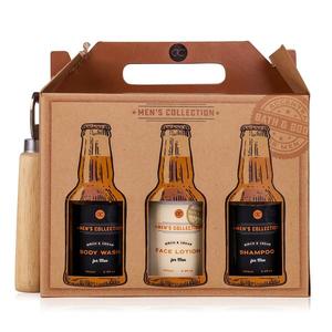 Set baie barbati Accentra Men's Collection in cutie hartie kraft, Gel de dus 100ml, Sapun pentru fata 100ml, Sampon 100ml, Lotiune pentru maini 100ml, Lotiune pentru fata 100 ml, After shave balsam 100ml, Deschizator sticle