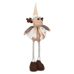 Figurina Decorativa de Craciun Model Ren cu Picioare Telescopice si Inaltime 50-60 cm, Culoare Maro/Crem