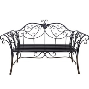 Banca pentru gradina, exterior, din metal, pentru 2 persoane, cu spatar, din fonta, neagra