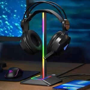 Suport casti gaming, Planet Fun, Disco-stand, Antiderapant, iluminare RGB, USB, Negru
