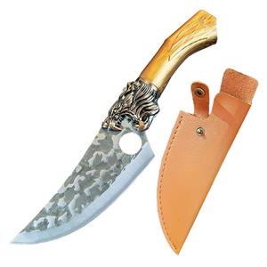 Cutit japonez lucrat manual IdeallStore, Tiger Claw, 29.5 cm, maro, teaca piele ecologica
