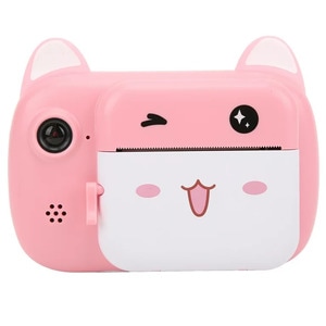 Camera foto/video pentru copii DacEnergy, model pisica, camera duala, ecran color IPS de 2,4 inch, rezolutie foto 24 MP, imprimare portabila alb negru, culoare roz