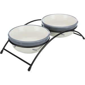 Set Trixie, 2 Castroane Ceramica Cu Suport Metalic, Pentru Pisici, 20.3 l/12 cm/26x7x14 cm, Alb/Gri,  24790