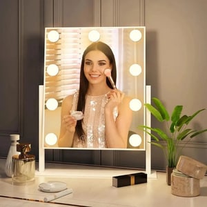 Oglinda machiaj cu suport MINDBLOWER Vanity, Smart Touch, 9 LED-uri luminoase, 28.7 x 23.8 cm