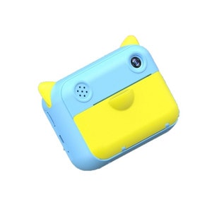 Camera foto/video pentru copii DacEnergy, camera duala, ecran color IPS de 2,4 inch, rezolutie foto 12 MP, filtru creativ, imprimare portabila, culoare albastru/galben