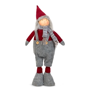 Figurina Decorativa Spiridus Scandinav de Craciun cu Picioare Telescopice, Model Baiat cu Inaltime 40-60 cm, Culoare Gri/Rosu