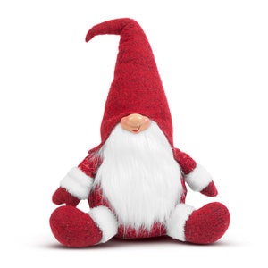 Figurina Decorativa Spiridus Scandinav de Craciun cu Iluminare LED si Inaltime 35 cm, Culoare Alb/Rosu 