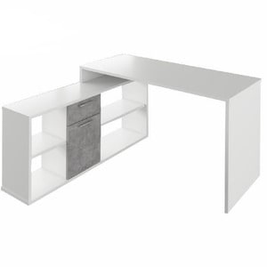Birou DacEnergy, realizat din PAL melaminat, de colt, practic, 135x135x74 cm, alb si ciment