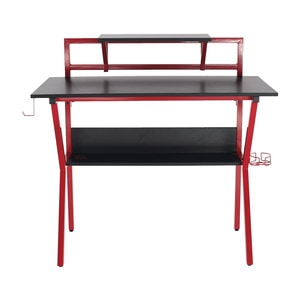 Birou DacEnergy, realizat din MDF laminat si metal, cuier rucsac, suport sticla, 2 rafturi, 95x75/95x50,5 cm