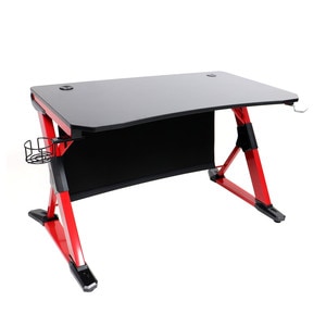 Birou DacEnergy, material polibutilena, metal si plastic, suport pahar, suport casti, suport joystick, agatatoare de haine, incarcator USB, negru si rosu, 120 x 75 x 68 cm