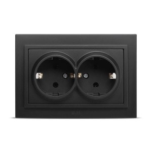 Priza Schucko Dubla Cu Impamantare 220-240, 16A, Zena culoare Negru Mat, montaj  incastrat