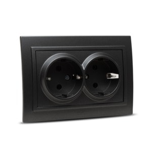 Priza Schucko Dubla Cu Impamantare 220-240, 16A, Zena culoare Negru Fume, montaj incastrat