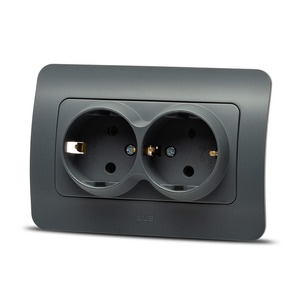 Priza Schucko Dubla Cu Impamantare 220-240, 16A, Jazz culoare Antracit, montaj incastrat
