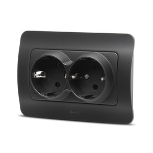 Priza Schucko Dubla Cu Impamantare 220-240, 16A, Jazz culoare Negru mat, montaj incastrat