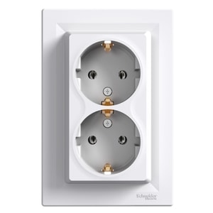 Priza Schuko Dubla Schneider Electric Asfora, cu impamantare, 16A, incastrata, Culoare Alb